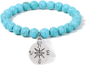 Irregular Blue Turquoises Beaded Bracelet Natural Stone Handmade Beads Pendant Elastic Bracelets For Men Women Energy Jewelry (Metal Color: Type 27 - Length: 17CM)
