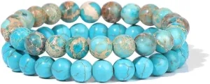 Irregular Blue Turquoises Beaded Bracelet Natural Stone Handmade Beads Pendant Elastic Bracelets For Men Women Energy Jewelry (Metal Color: Type 8 - Length: 17CM)