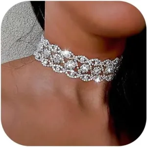 JAKAWIN Rhinestone Choker Necklace Silver Diamond Collar Jewelry for Women