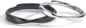 Jeulia Sterling Silver Couple Band for His and Her Simple Mobius Matching Anniversary Wedding Diamond rings Engraving Jewelry Set Valentine Day with Gift Box