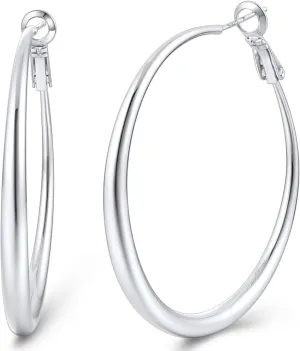 Jewlpire Gifts for Women 14K Gold Plated Hoop Earrings with 925 Stering Silver Post, Lightweight & Hypoallergenic Gold/Silver/Rose Gold Hoop Earrings for Women 30mm/40mm/50mm/60mm