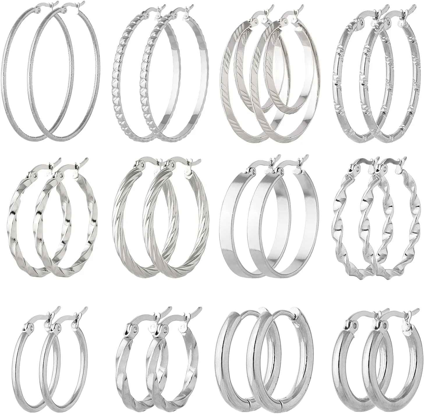 Jinxiuge 12 Pairs Gold Hoop Earrings Set Stainless Steel Twisted Round Small Chunky Hoop Earrings for Women