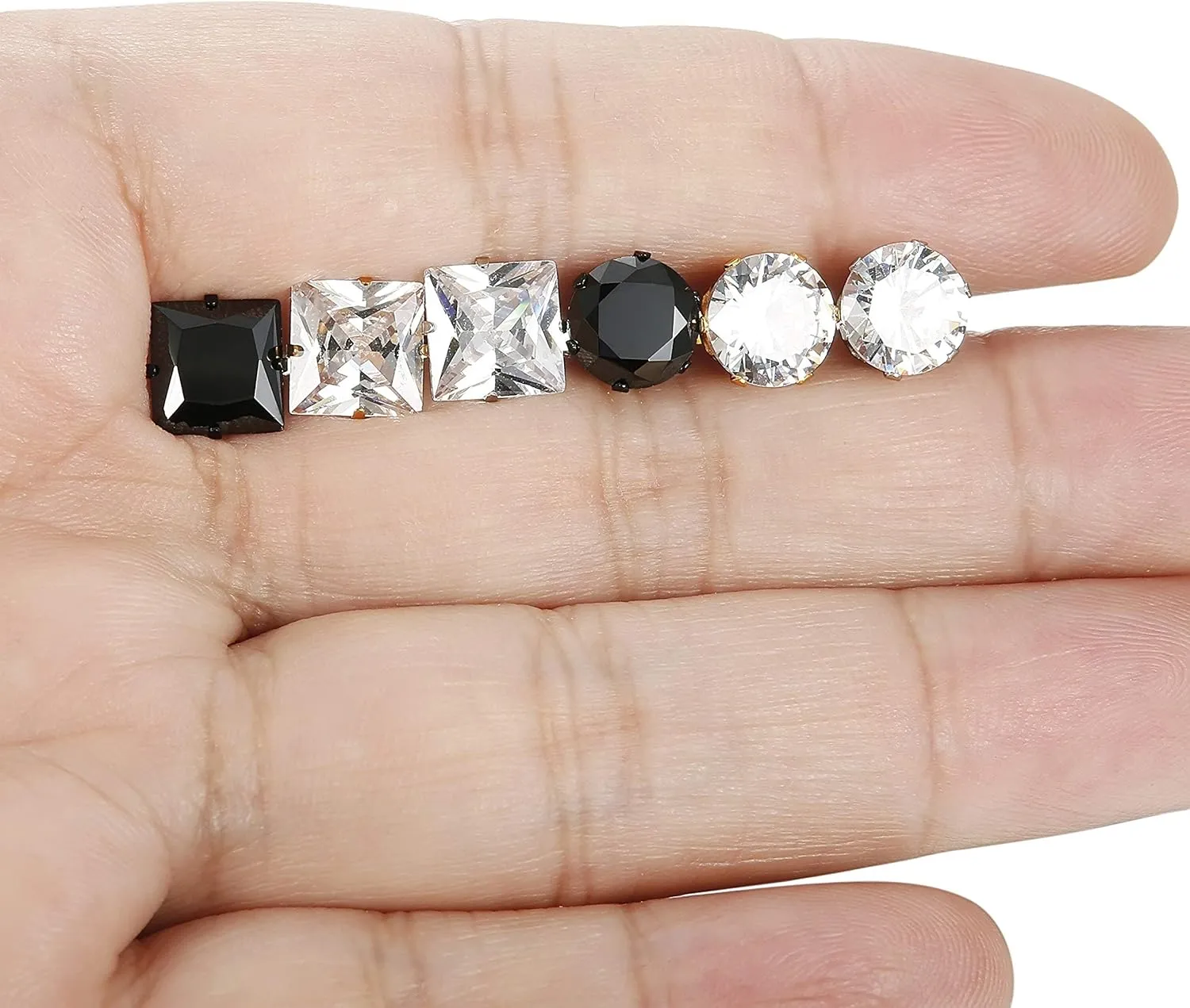 JOERCIA Stainless Steel Stud Earrings Round and Square 4-8MM Inlaid with Cubic Zirconia in Silver, Gold and Black