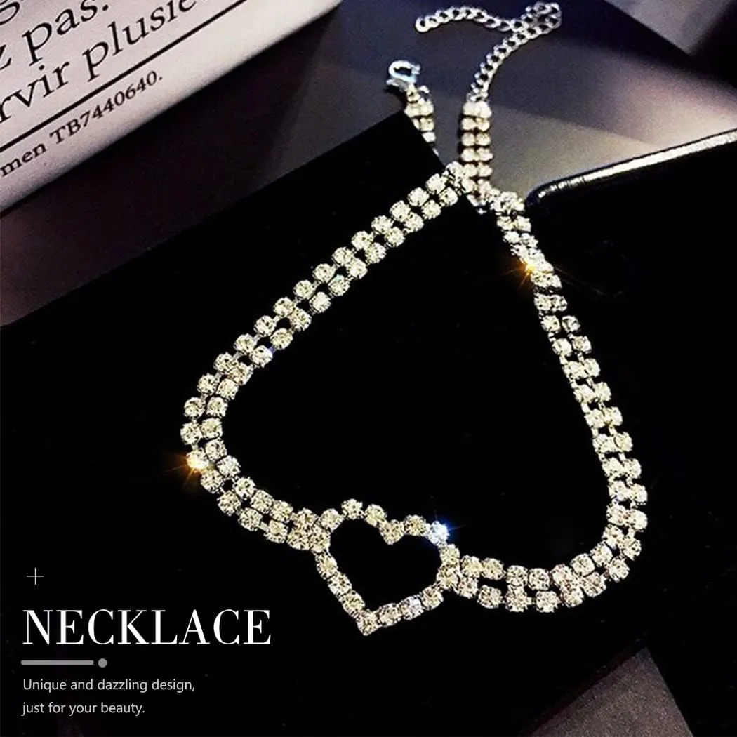 JONKY Rhinestone Choker Necklace Silver Heart Necklaces Butterfly Crystal Chokers Bling Tennis Chain Neck Jewelry for Women