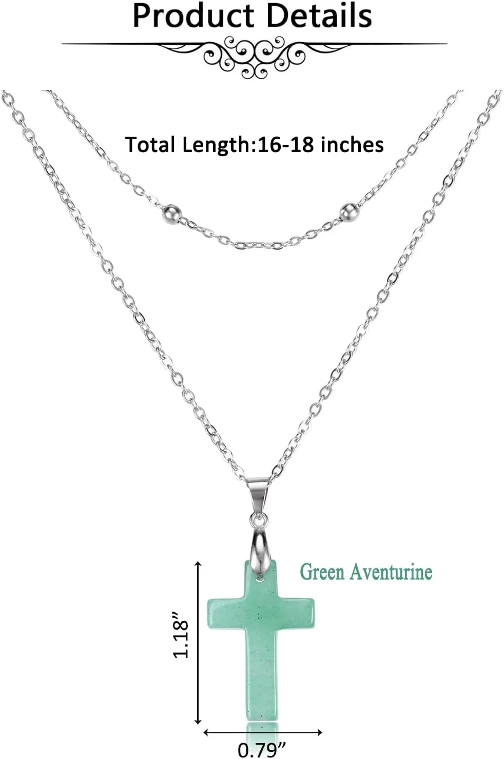 Jovivi Crystal Cross Necklace for Women Natural Healing Crystal Stone Cross Gemstone Pendant Necklace with Adjustable 18" Stainless Steel Layered Chain