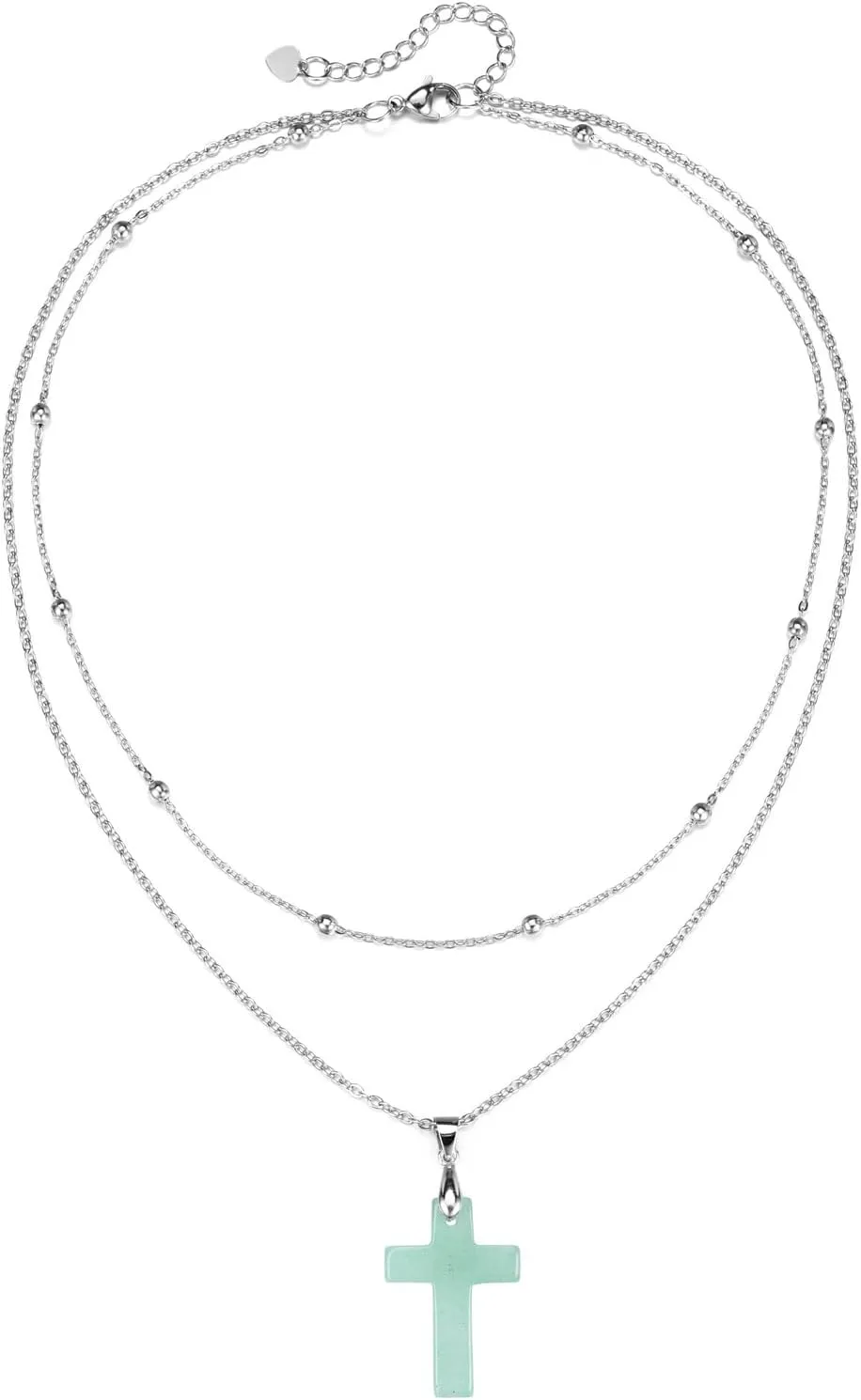 Jovivi Crystal Cross Necklace for Women Natural Healing Crystal Stone Cross Gemstone Pendant Necklace with Adjustable 18" Stainless Steel Layered Chain
