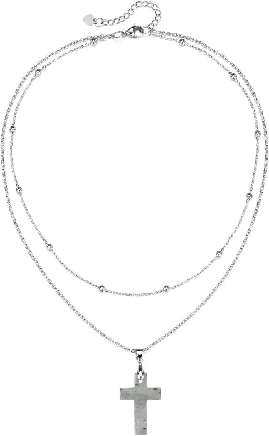 Jovivi Crystal Cross Necklace for Women Natural Healing Crystal Stone Cross Gemstone Pendant Necklace with Adjustable 18" Stainless Steel Layered Chain