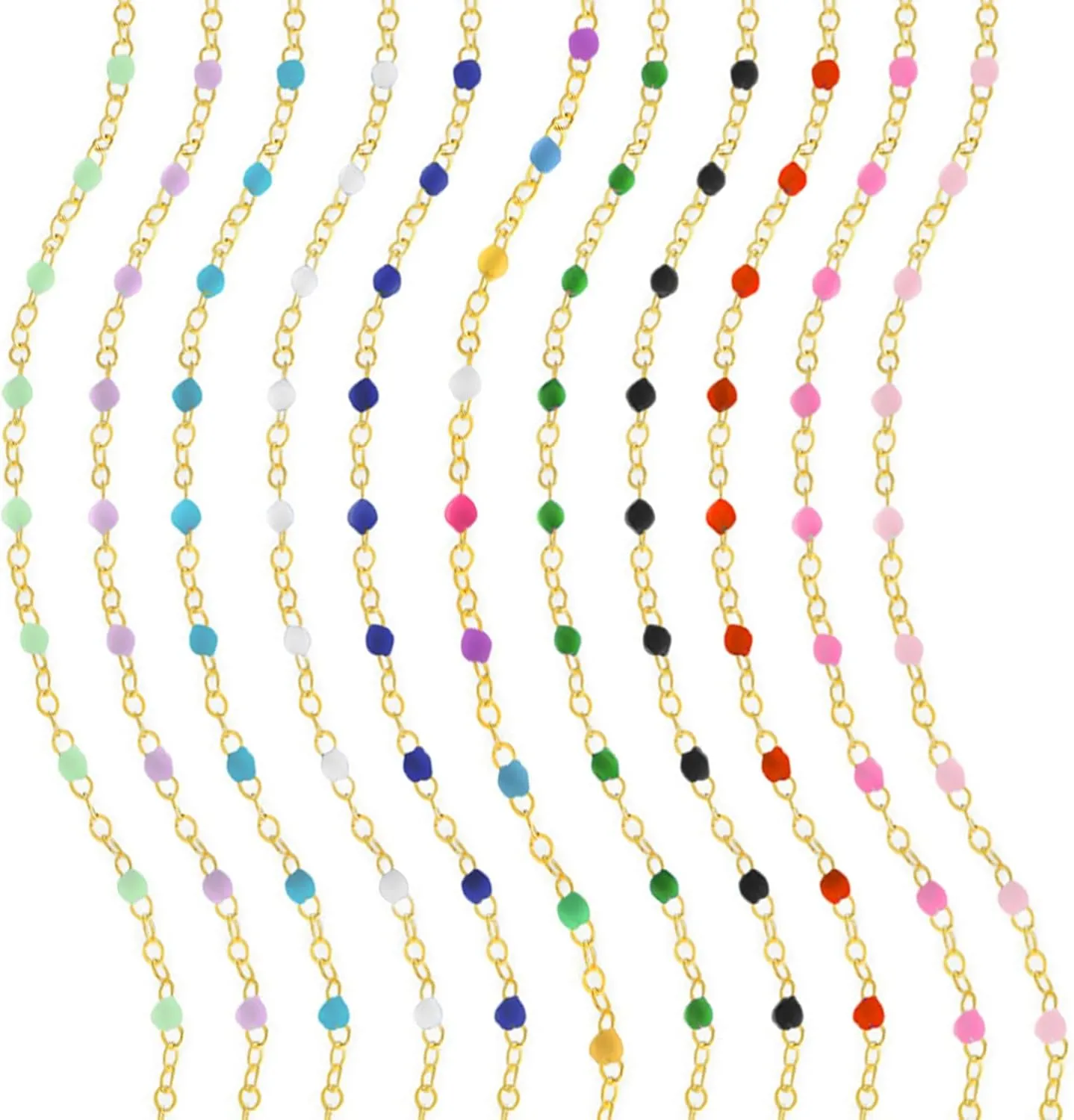 JULIETTE COLLECTION Chain Beaded Necklace Anklet Bracelet Choker Chain for Women | 14K Gold Plated Enamel Bead | Summer Beach Jewelry
