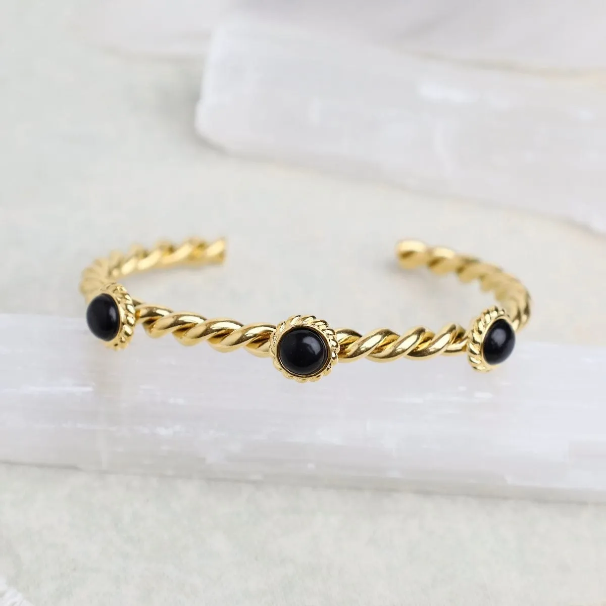 Kate Black Three Stone Bangle Bracelet