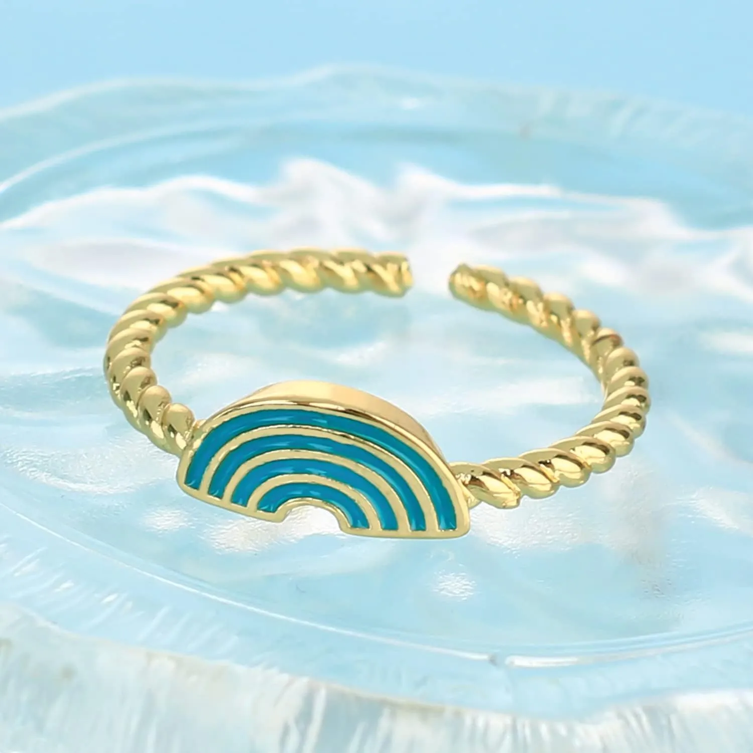 KELITCH Mashroom Rings Women Cute Band Rings Twist Gold Color Rings Knuckle Adjustable Jewelry