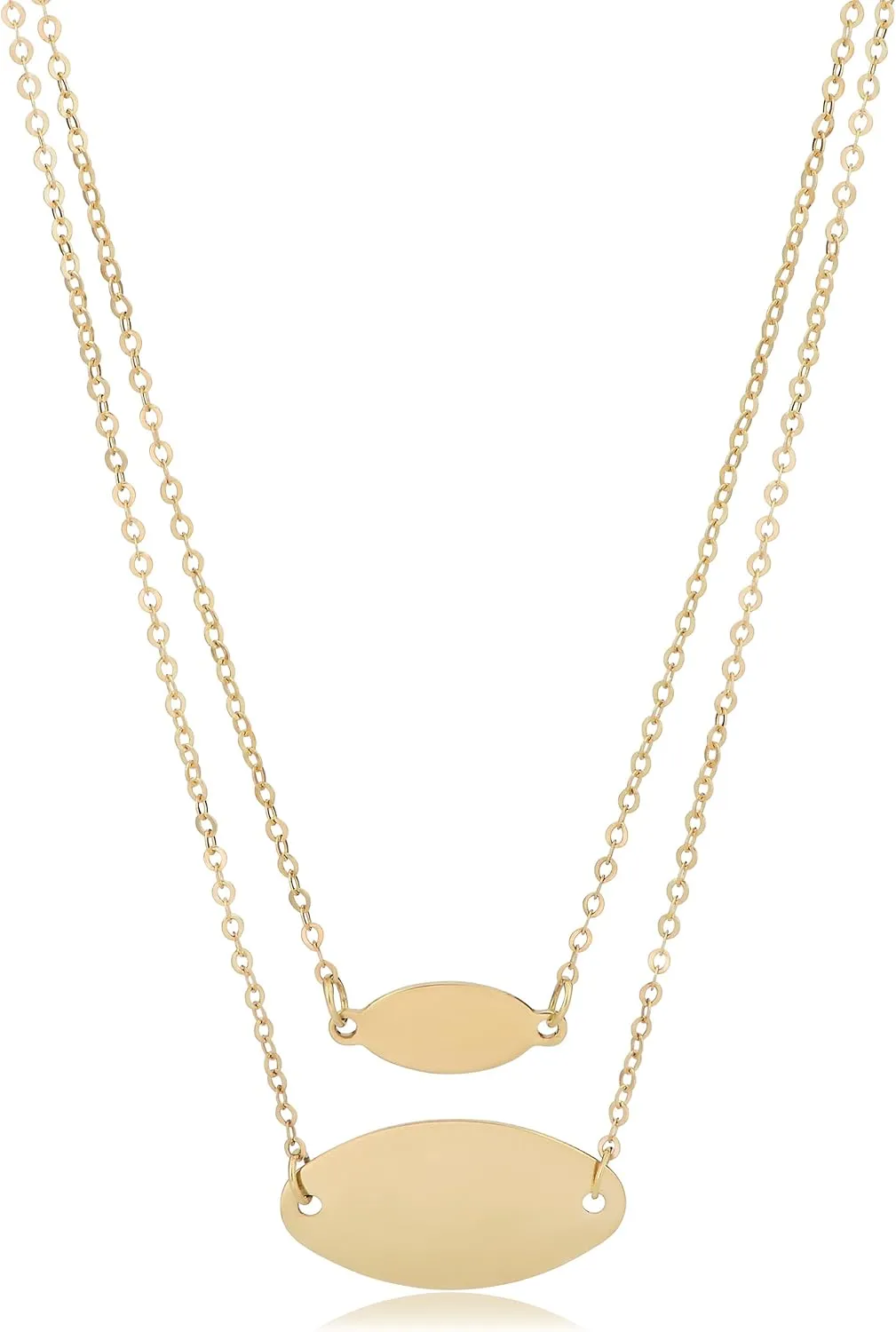 Kooljewelry 14k Yellow Gold Oval Disc Layered Necklace (18 inch)