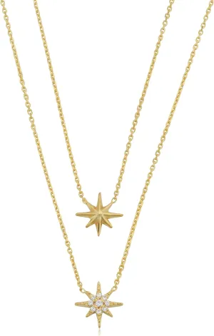 Kooljewelry 14k Yellow Gold with Cubic Zirconia North Star Layered Necklace (18 inch)