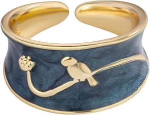 Ladies Ring Lightweight Adjustable Metal Ring Tree and Bird Pattern Women's Fashion Jewelry