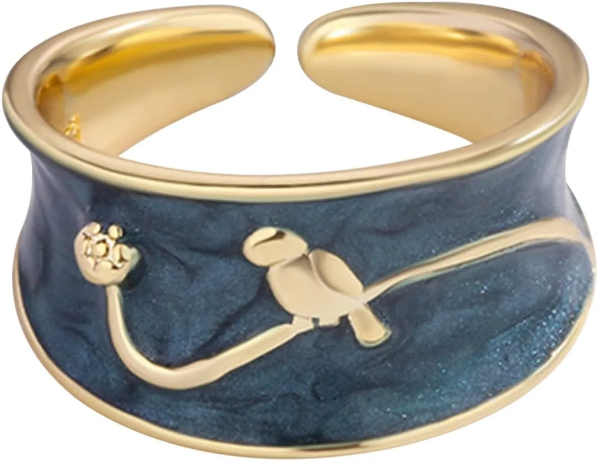 Ladies Ring Lightweight Adjustable Metal Ring Tree and Bird Pattern Women's Fashion Jewelry
