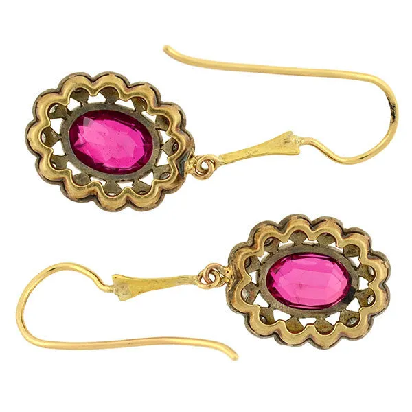 Late Art Deco 14kt & Sterling Diamond "Ruby" Earrings
