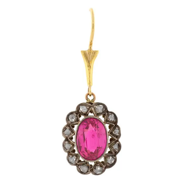 Late Art Deco 14kt & Sterling Diamond "Ruby" Earrings