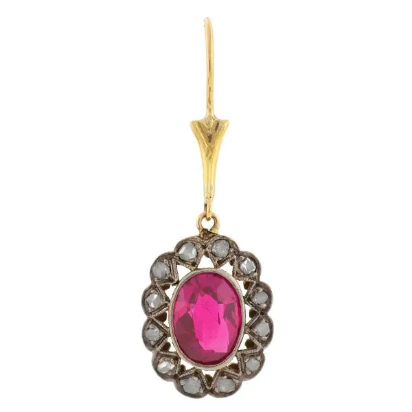 Late Art Deco 14kt & Sterling Diamond "Ruby" Earrings