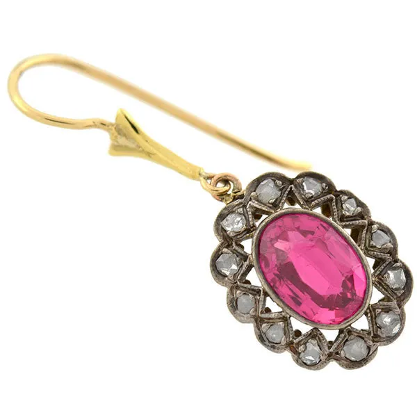 Late Art Deco 14kt & Sterling Diamond "Ruby" Earrings