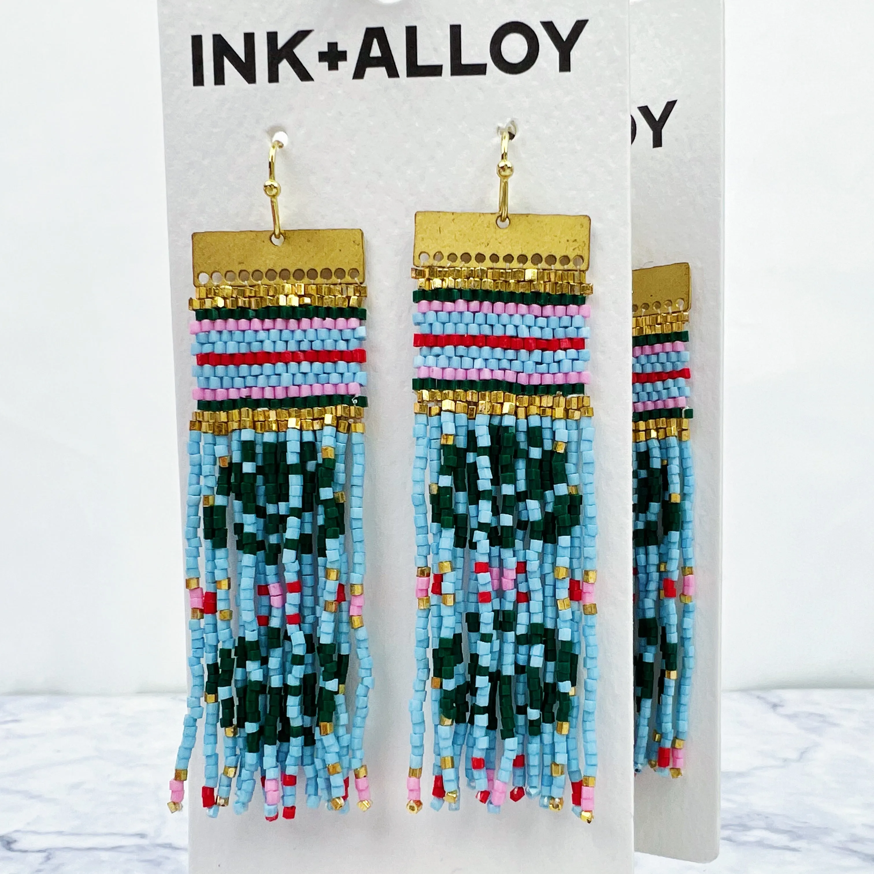 Lauren Patchwork Beaded Fringe Earrings