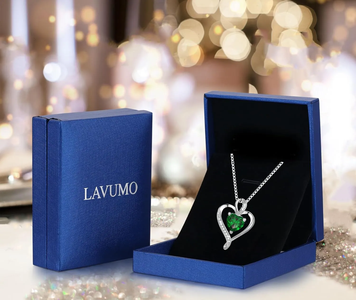 LAVUMO Heart Birthstone Necklace for Women Fine Jewelry 925 Sterling Silver Heart Necklace Dainty Pendant Anniversary Birthday Christmas Gifts for Her Girlfriend Wife Mom Lady Daughter Chain 18" 2"