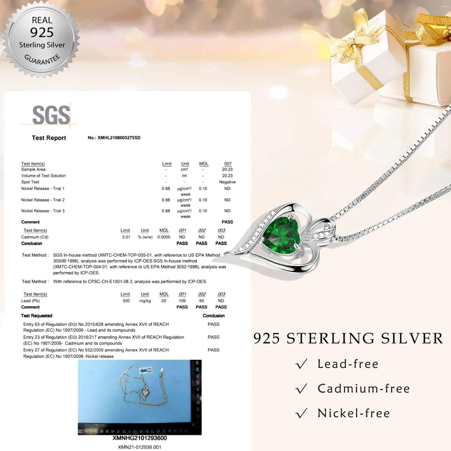 LAVUMO Heart Birthstone Necklace for Women Fine Jewelry 925 Sterling Silver Heart Necklace Dainty Pendant Anniversary Birthday Christmas Gifts for Her Girlfriend Wife Mom Lady Daughter Chain 18" 2"