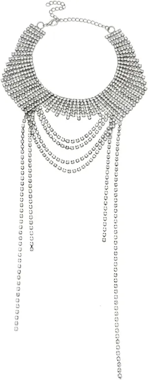 Layered Necklace Pack, Unique Rhinestone Chain 5 Layered Silver Layered Necklace Women