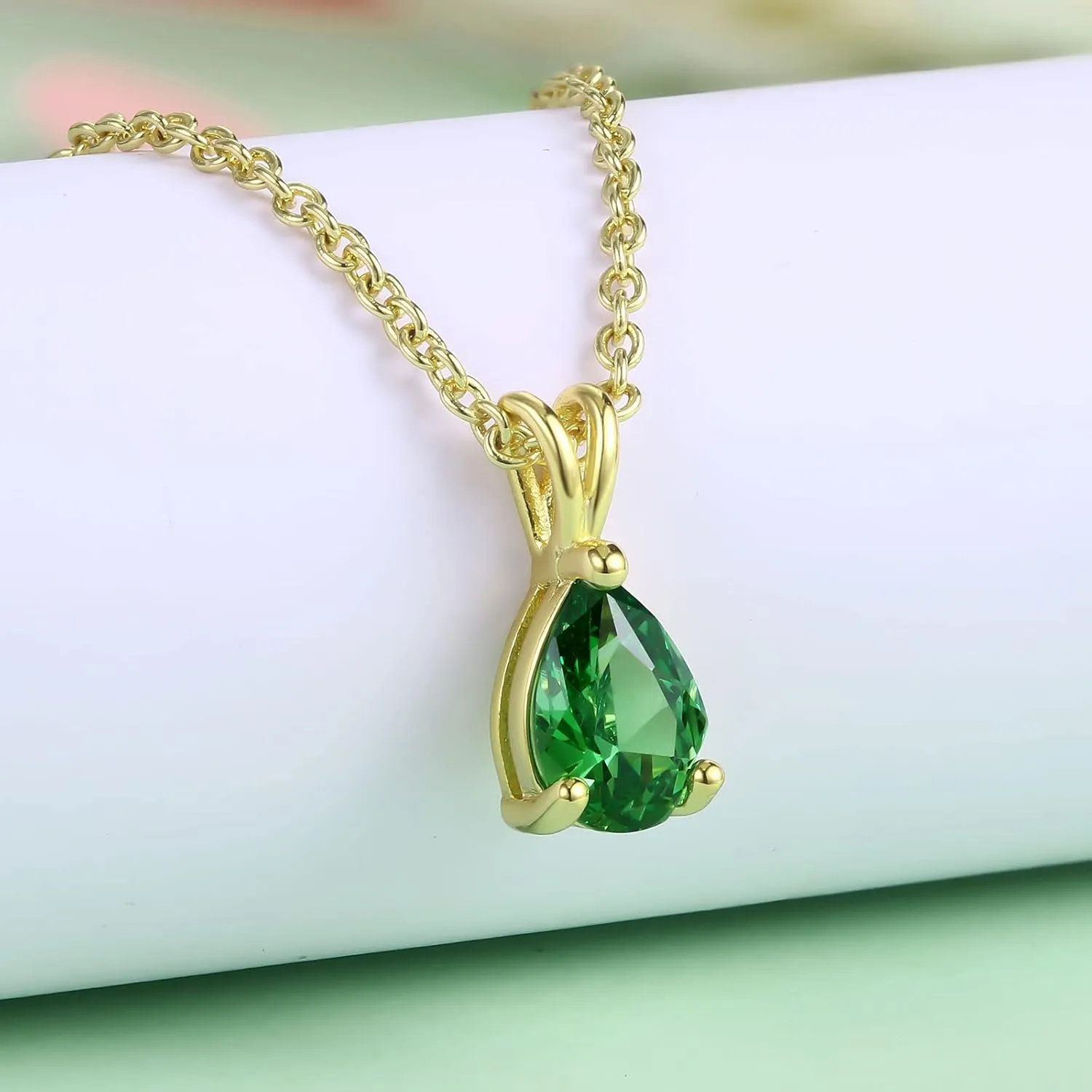 LAZLUVU Emerald Necklace 18K Gold Emerald Pendant Necklace for Mother Wife Girlfriend Birthday Gift Holiday Gift