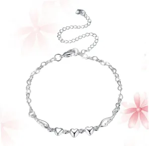 LIFKOME Elegant Heart Ankle Chain Fashionable Foot Chain for Women Sterling Silver Anklet
