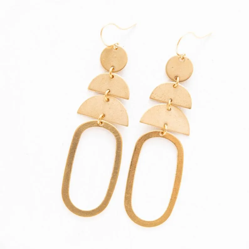 Long Oval and Moon Earrings -WS