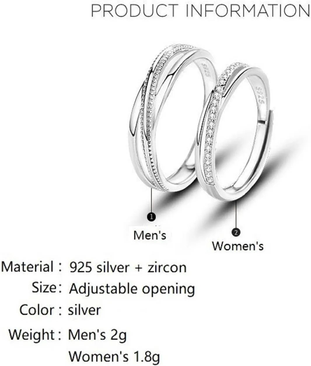 Love Connected Couple Rings 925 Sterling Silver Couple Ring Promise Ring for Him and HerCrystal Cubic Zirconia Engagement Wedding Ring Adjustable Ring Set (Women's)