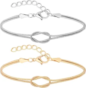 Love Knot Snake Chain Infinity Bracelets For Women 925 Sterling Silver Gold-plated Bracelet Matching Bracelets For Couples Friendship Relationship Bracelets Valentine Christmas Gifts For Her Jewelry