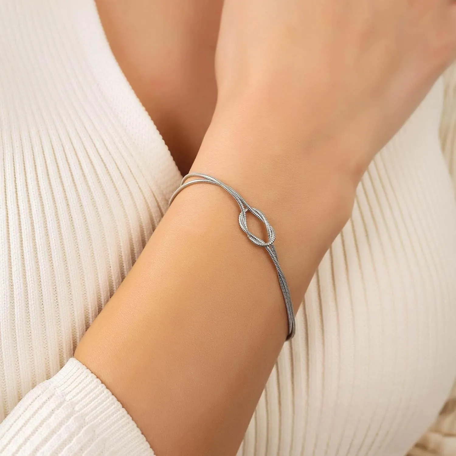 Love Knot Snake Chain Infinity Bracelets For Women 925 Sterling Silver Gold-plated Bracelet Matching Bracelets For Couples Friendship Relationship Bracelets Valentine Christmas Gifts For Her Jewelry