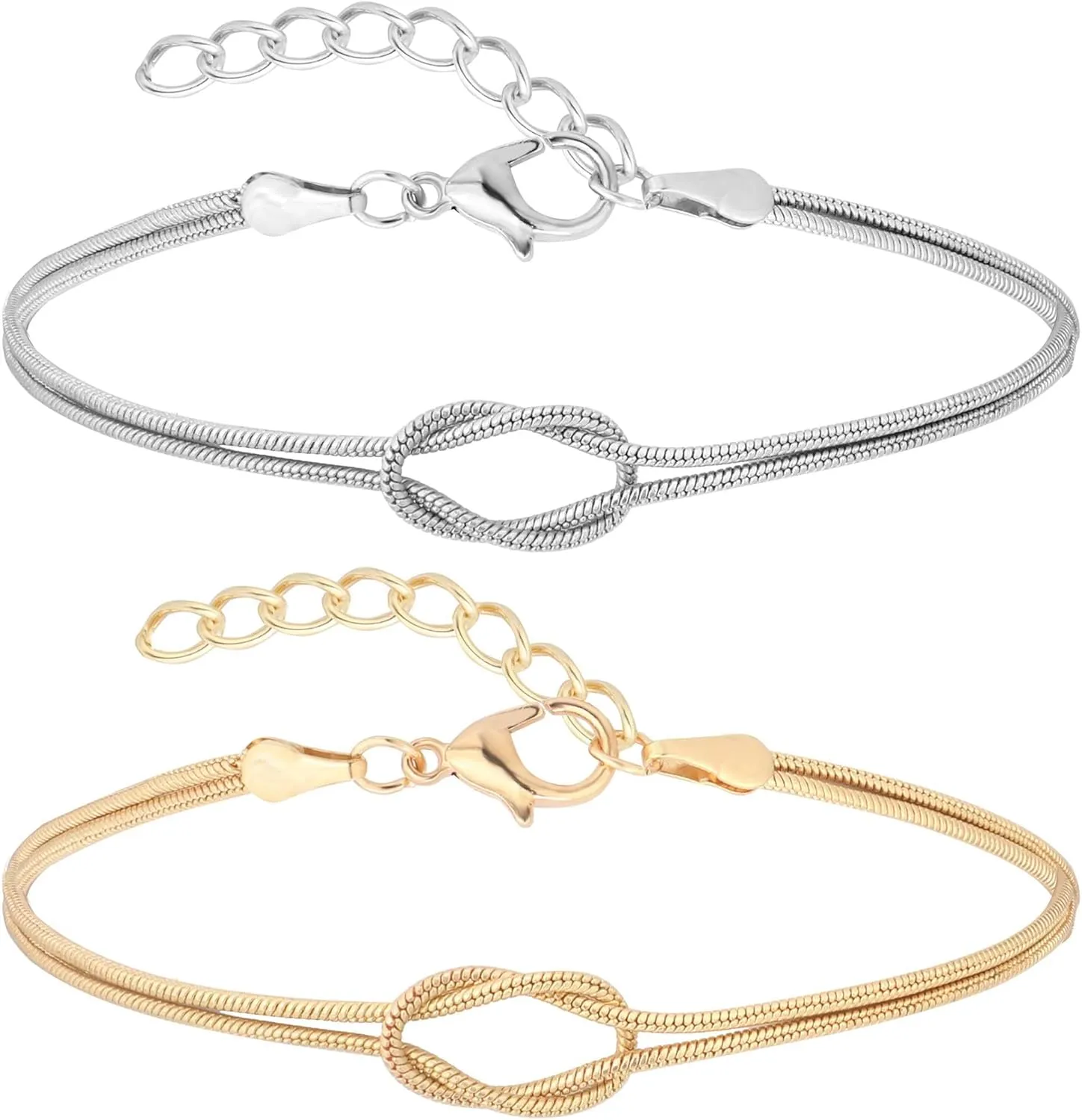 Love Knot Snake Chain Infinity Bracelets For Women 925 Sterling Silver Gold-plated Bracelet Matching Bracelets For Couples Friendship Relationship Bracelets Valentine Christmas Gifts For Her Jewelry