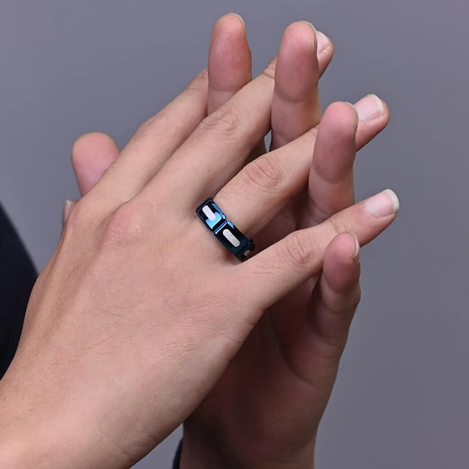 Marriage Rings for Women, Mens Rings Stainless Steel Silver Blue Ring 8mm Men's and Women's Fashion Rings
