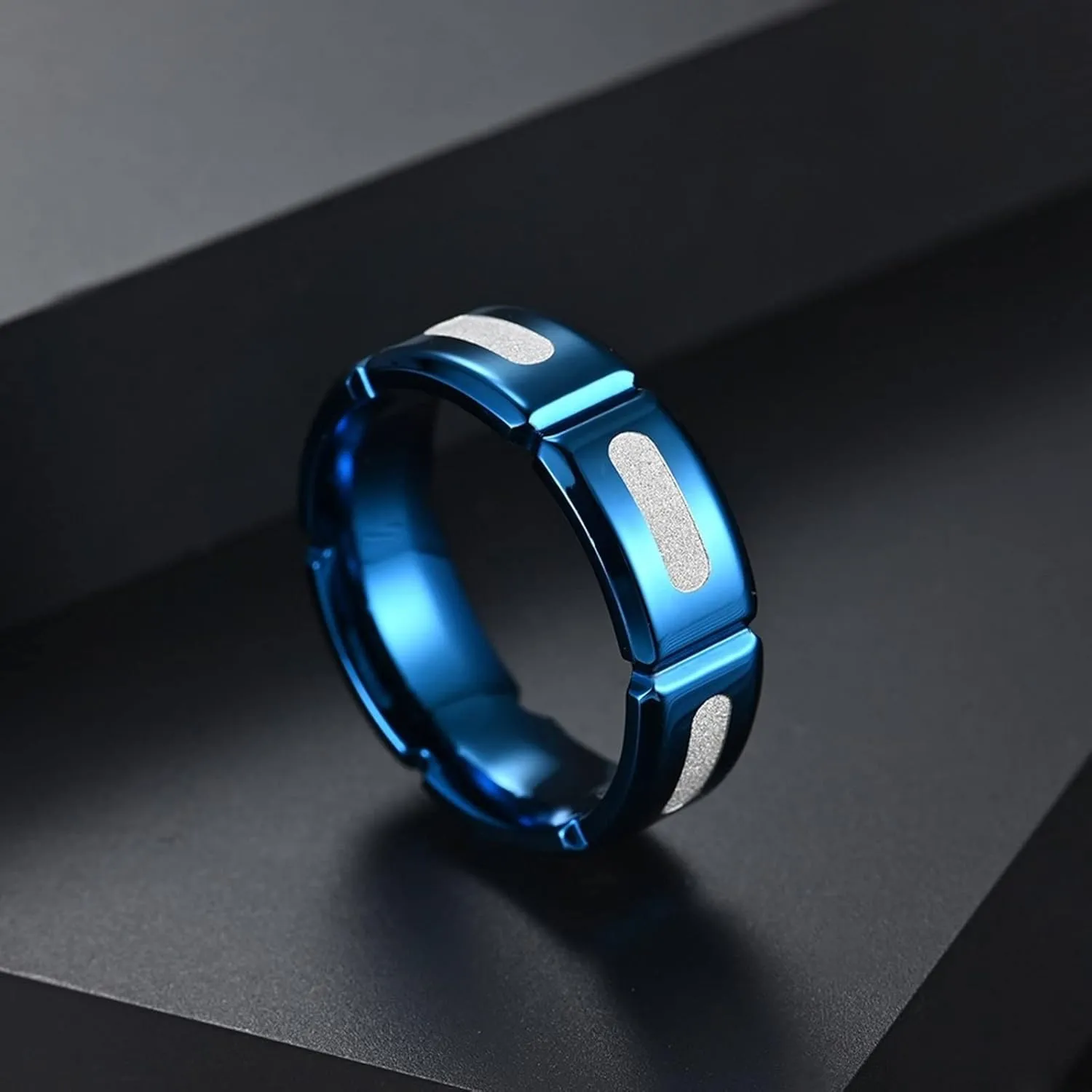 Marriage Rings for Women, Mens Rings Stainless Steel Silver Blue Ring 8mm Men's and Women's Fashion Rings