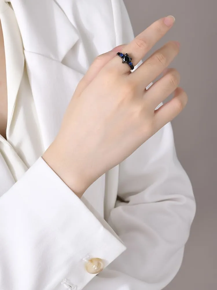 Matching Couple Rings Customizable Promise Rings for Him and Her Stainless Steel Personalized Wedding Rings for Couples Mens Rings Titanium Black Engraved Blue Sapphire Rings for Women,Size 6-13,With Box