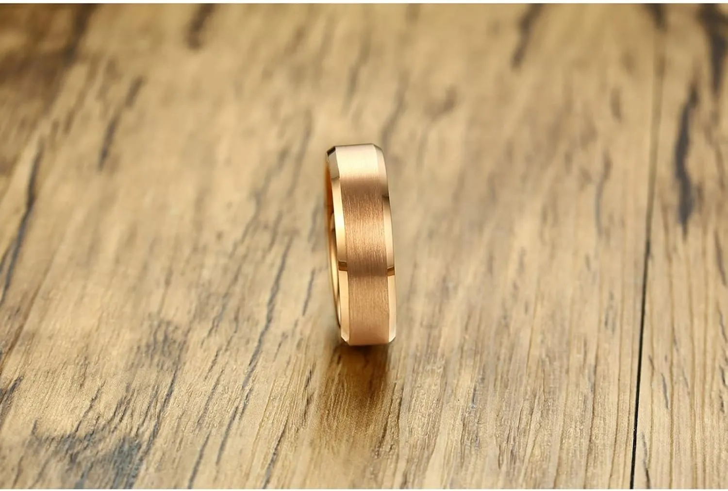 Matching Couple Rings, Womens Tungsten Wedding Rings 6mm Rose Gold Ring Beveled Edge Proposal Couple Ring