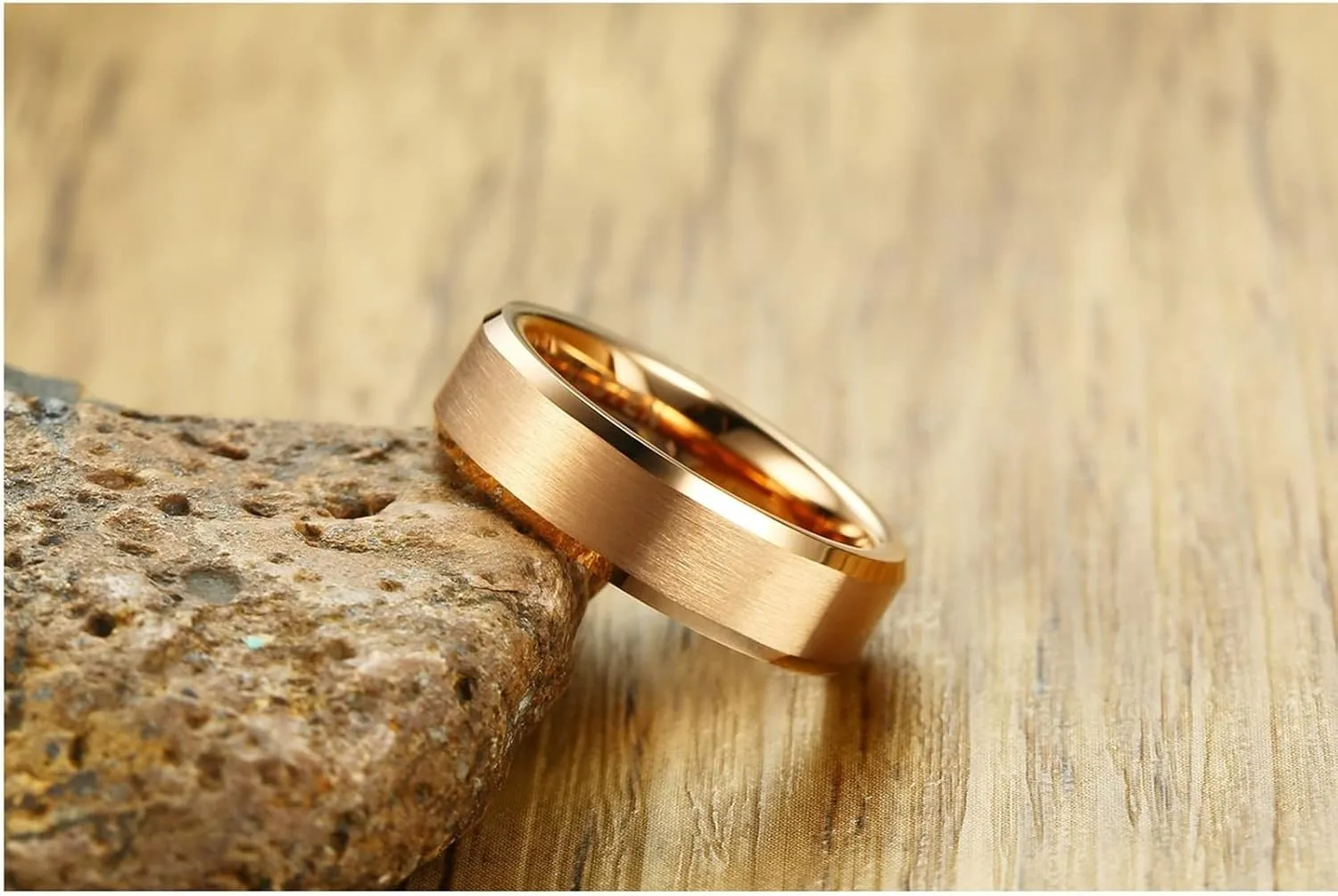 Matching Couple Rings, Womens Tungsten Wedding Rings 6mm Rose Gold Ring Beveled Edge Proposal Couple Ring