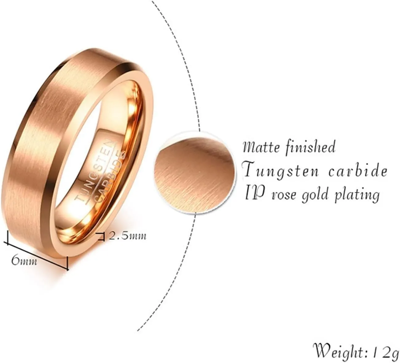 Matching Couple Rings, Womens Tungsten Wedding Rings 6mm Rose Gold Ring Beveled Edge Proposal Couple Ring