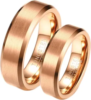 Matching Couple Rings, Womens Tungsten Wedding Rings 6mm Rose Gold Ring Beveled Edge Proposal Couple Ring