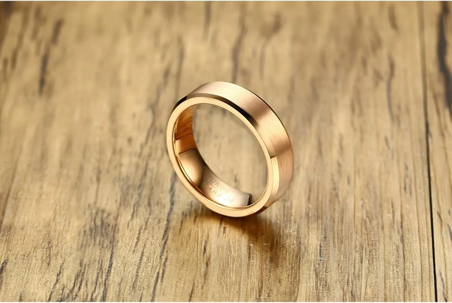 Matching Couple Rings, Womens Tungsten Wedding Rings 6mm Rose Gold Ring Beveled Edge Proposal Couple Ring