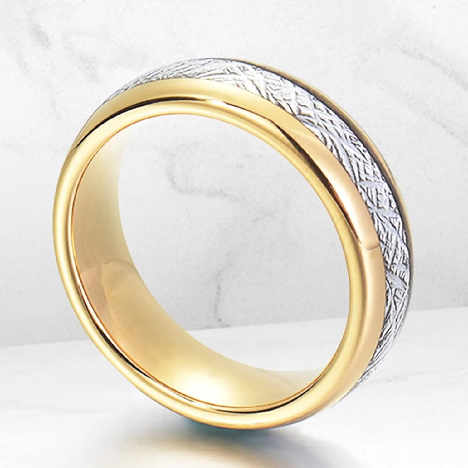 Matching Engagement Rings for Couples, Gold Tungsten Rings for Women 8mm Ring Inlay Silver Metal Engagement Couple Rings