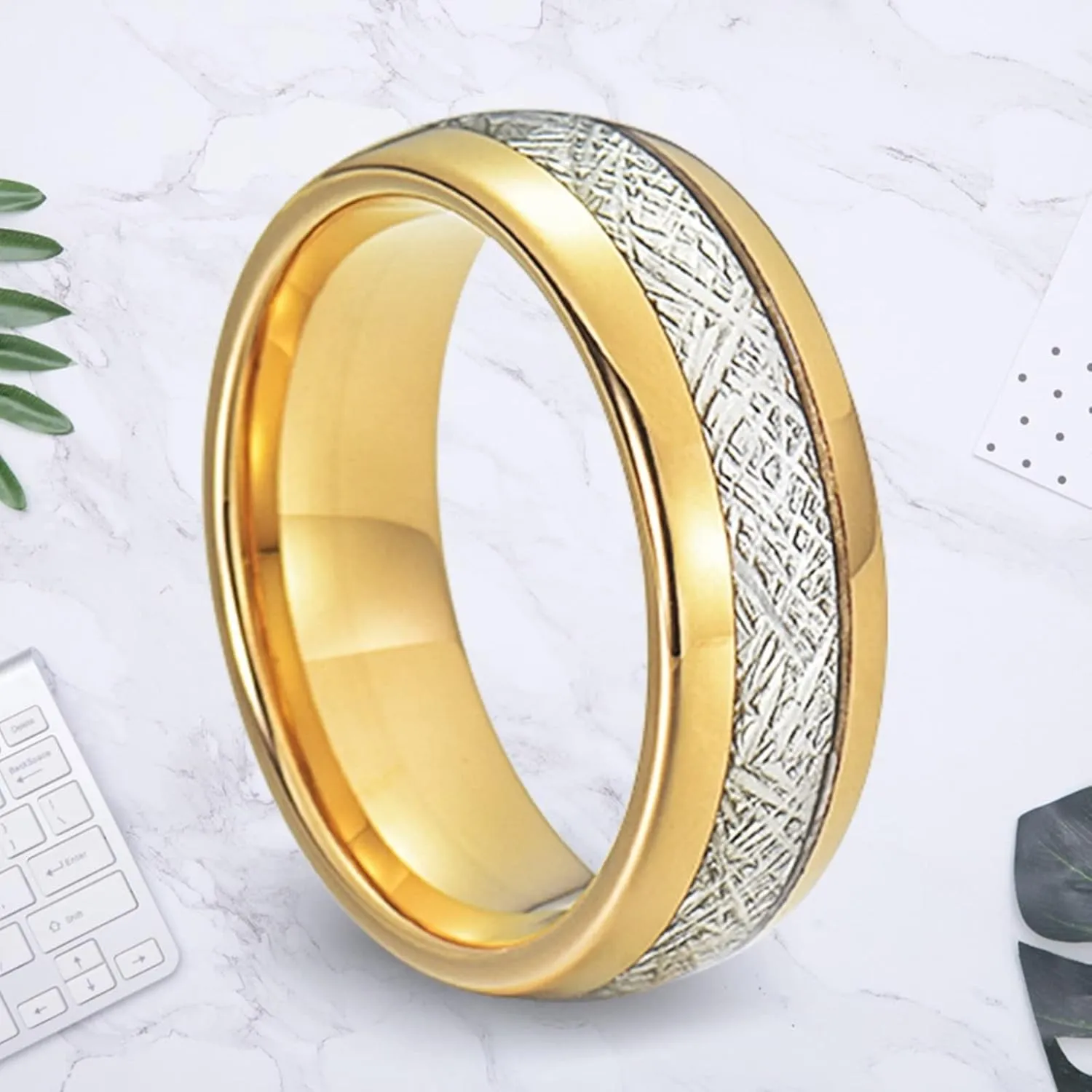 Matching Engagement Rings for Couples, Gold Tungsten Rings for Women 8mm Ring Inlay Silver Metal Engagement Couple Rings