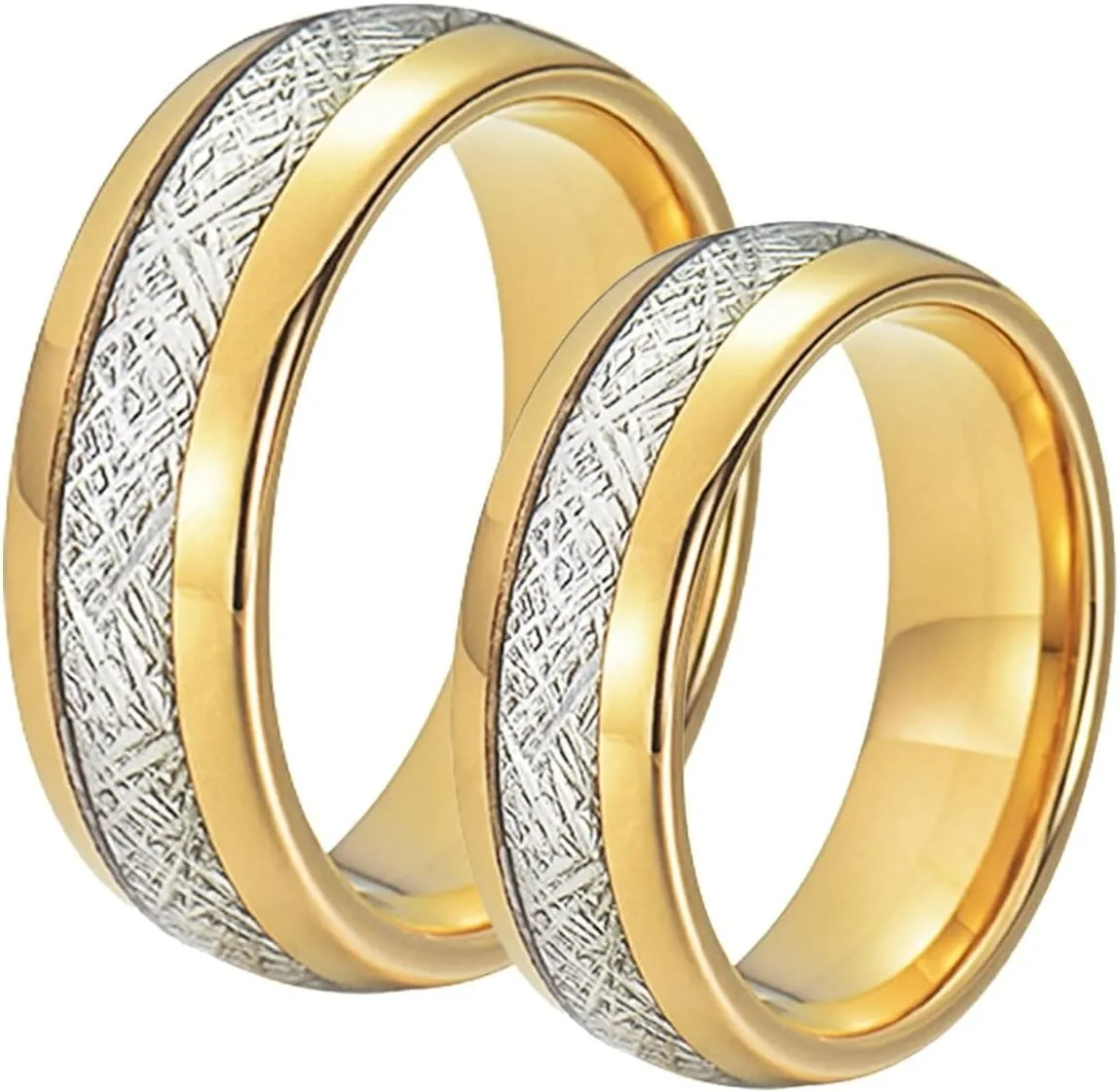 Matching Engagement Rings for Couples, Gold Tungsten Rings for Women 8mm Ring Inlay Silver Metal Engagement Couple Rings