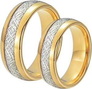 Matching Engagement Rings for Couples, Gold Tungsten Rings for Women 8mm Ring Inlay Silver Metal Engagement Couple Rings
