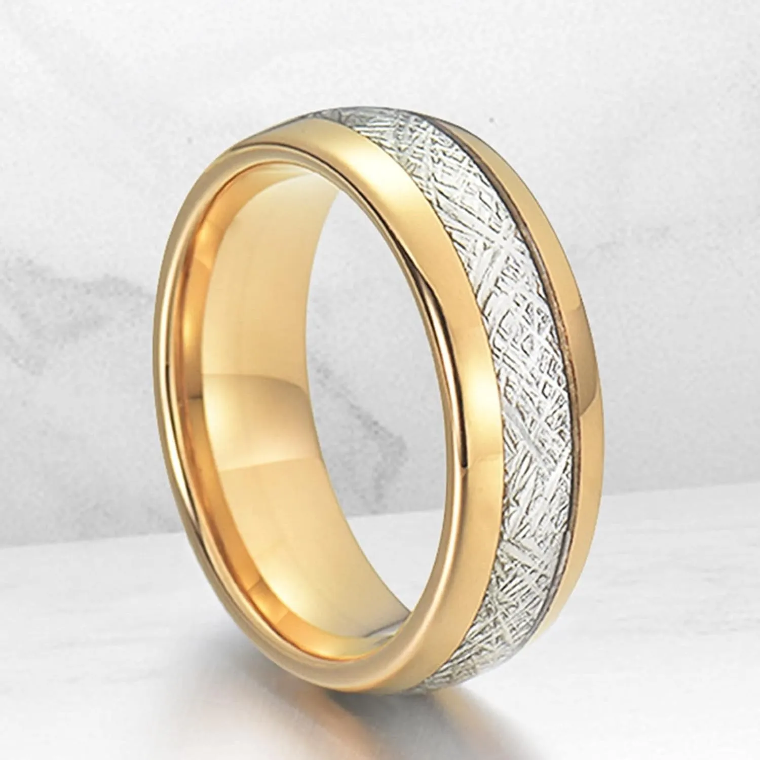 Matching Engagement Rings for Couples, Gold Tungsten Rings for Women 8mm Ring Inlay Silver Metal Engagement Couple Rings