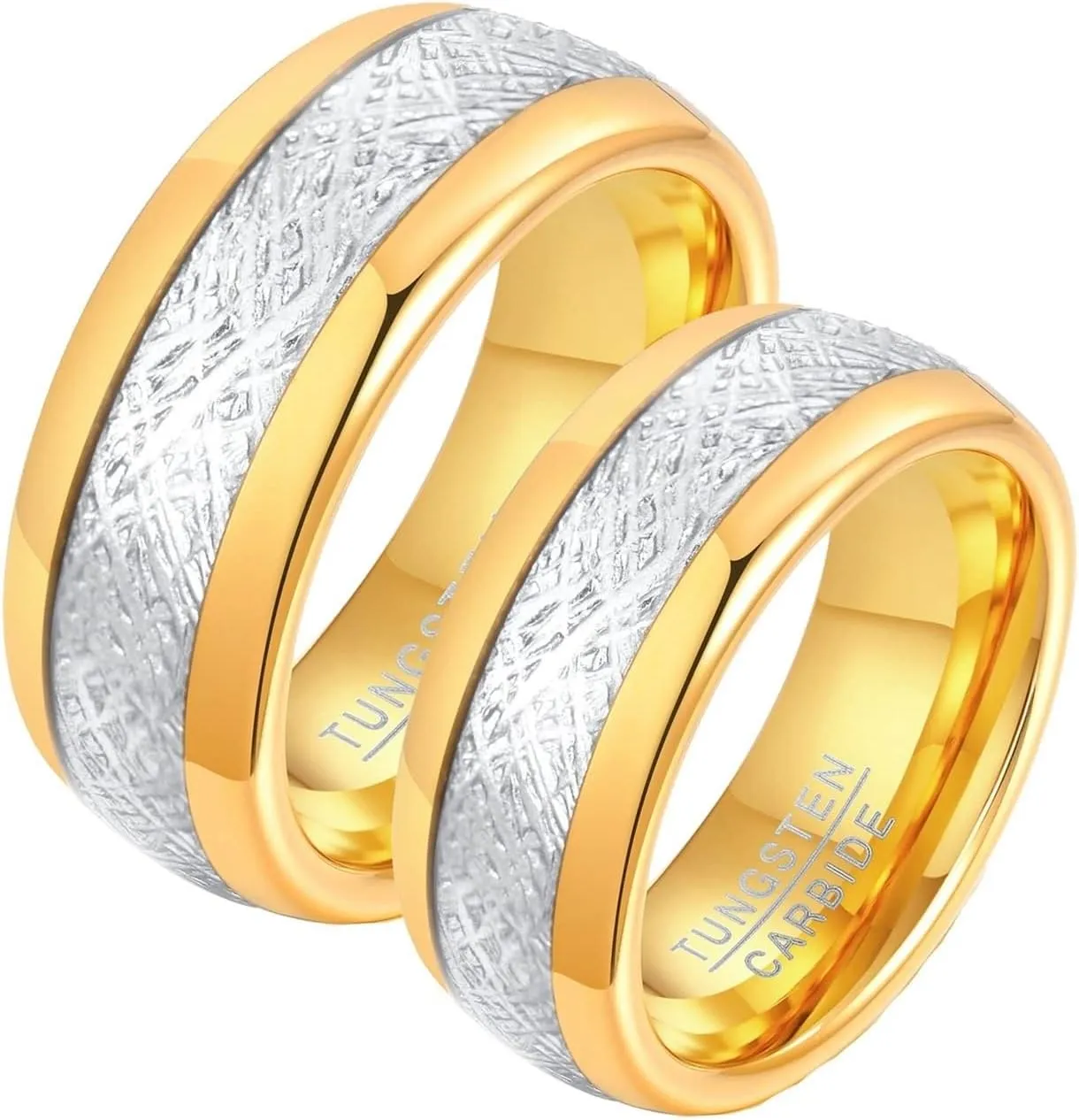 Matching Engagement Rings for Couples, Mens Tungsten Wedding Rings Silver Gold Ring 8mm Valentine's Day Couple Rings
