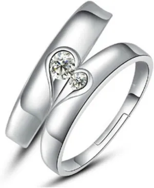 Matching Heart Promise Rings, Silver Anniversary Rings for Couple with Puzzle Heart Shaped Couple Adjustable Band Jewelry Gift
