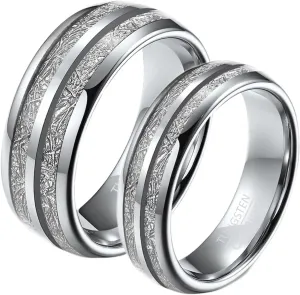 Matching Rings for Couples, Men Rings Tungsten 6mm 8mm Silver Ring Inlay Metal Valentine's Day Couple Rings
