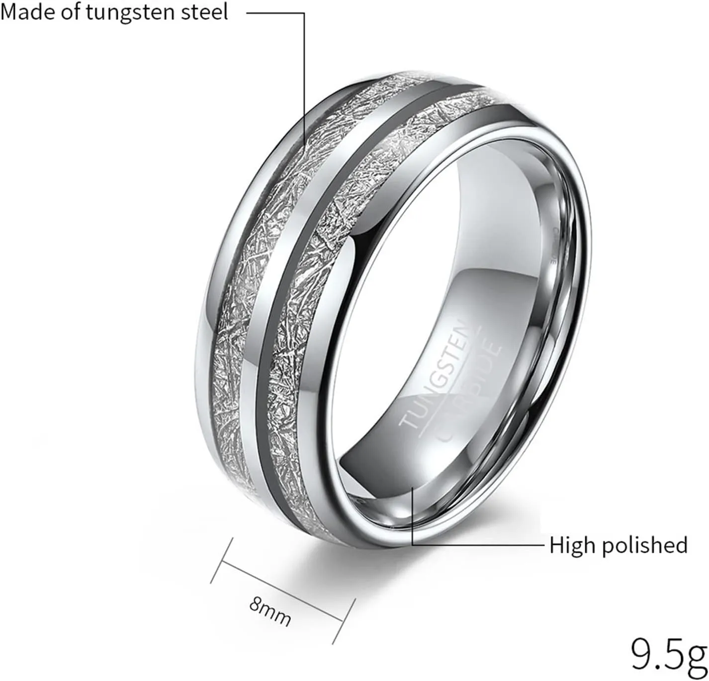 Matching Rings for Couples, Men Rings Tungsten 6mm 8mm Silver Ring Inlay Metal Valentine's Day Couple Rings